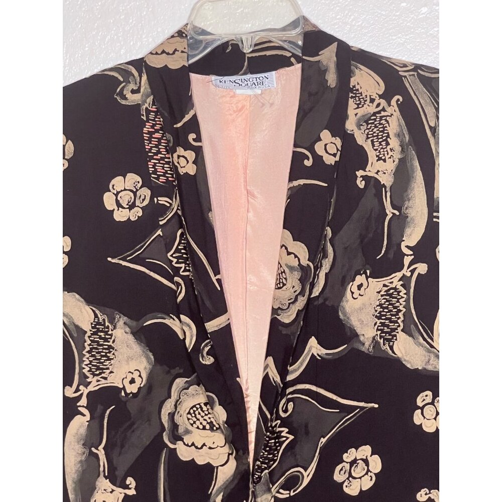 Kensington Square SMALL Black Floral Rayon Blazer Jacket Pockets VTG Career Y2K - Picture 5 of 16